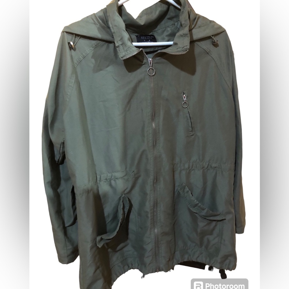 Streetwear Society Light weight Army Green Jacket Pockets Silver Accents Large